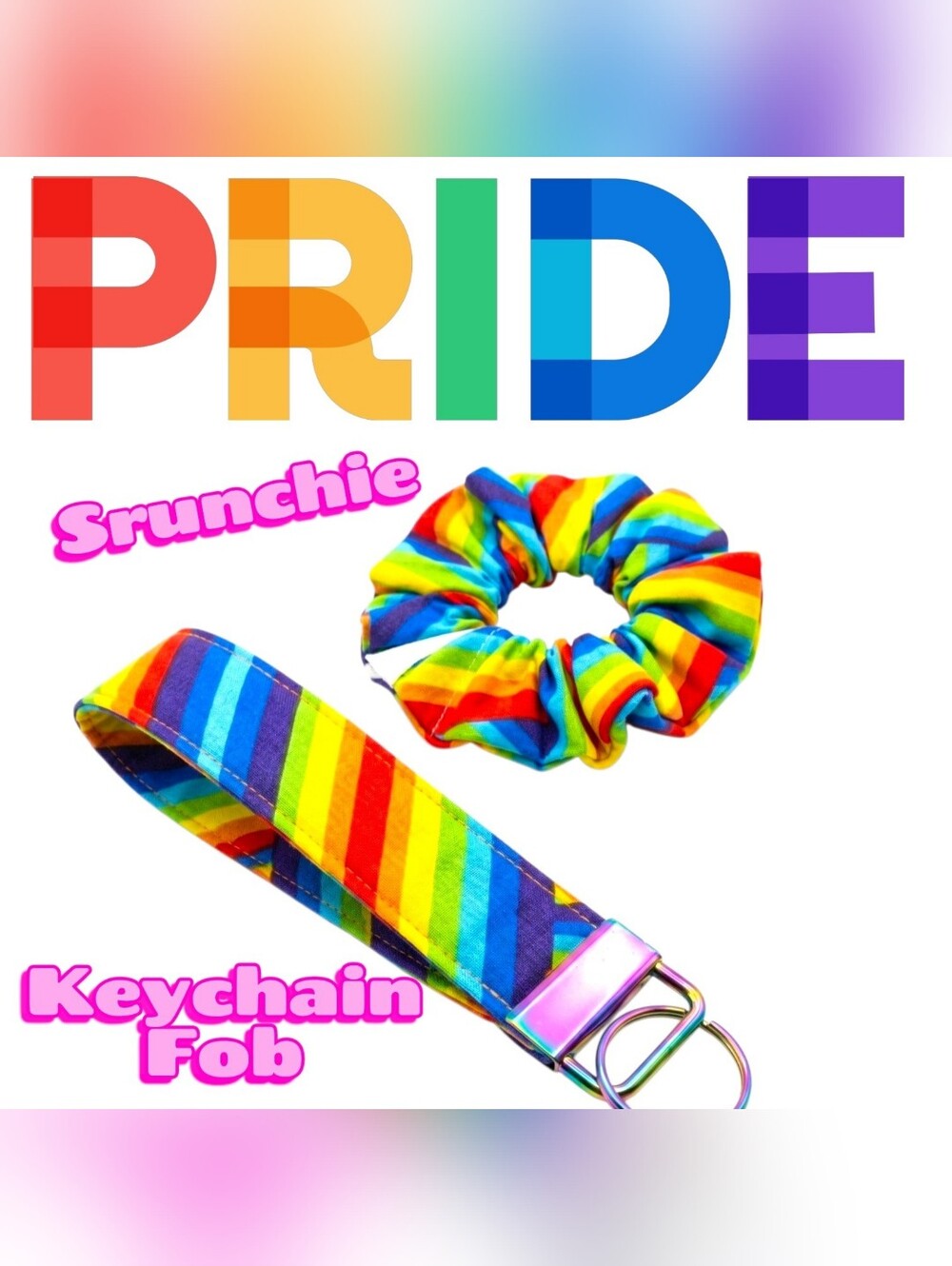 Rainbow Pride Scrunchie and Keychain Fob